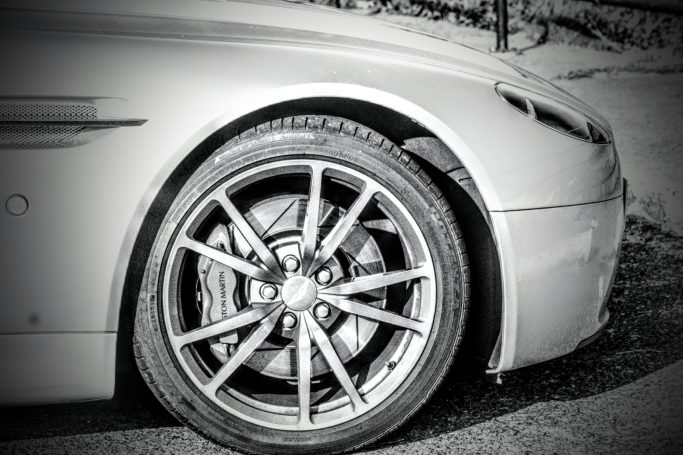 Close-up of a car wheel with a stylish alloy rim.
